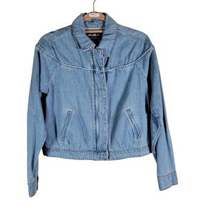 William Rast Light Wash Denim Jean Snap Front Bomber Jacket Women Size S
